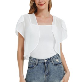 BALAYSIER Bolero Women's Festive Short Sleeve Chiffon Bolero Jacket Summer Jacket for Evening Dress Transparent Open Cardigan, White