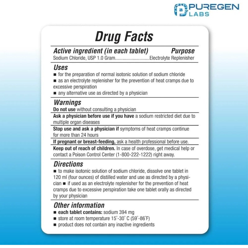 Puregen Sodium Chloride Tablets Normal Salt 1 GM (1000 mg)