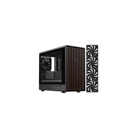 DIYPC DIY-mATX06-Wood Black USB3.0 /Type C Micro ATX Mid Tower Gaming Computer Case w/Tempered Glass Side Panel and Walnut Wood Front Panel / 4 x PWM Fans Pre-Installed