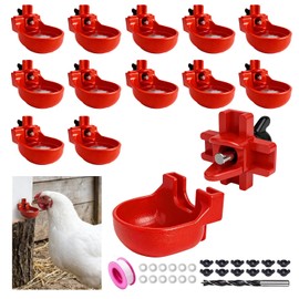 12 Pcs Horizontal Chicken Waterer Nipples with Cups, Leak Proof Automatic Poultry Water Nipples for Chicken Coop, Fits 5 Gallon Bucket PVC Pipes
