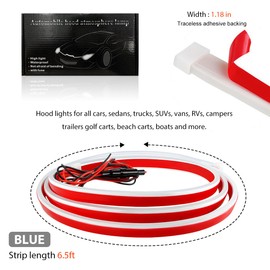 FSTURIOS Car Hood Light Strip, 79 Inch Flexible Dynamic Daytime LED Running Lights, 12V Waterproof Silicone Headlight Strip Engine Cover Decoration, Universal Car Accessories (Blue)