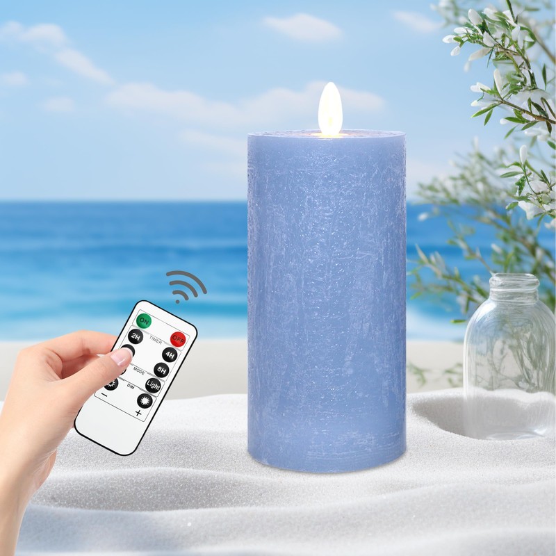 PETRISTRIKE Seaglass Battery Flameless LED Candle, Silver Blue Flickering Pillar