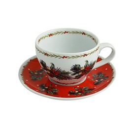 Ansley Mistletoe & Holly Teacup & Saucer Set, White, China