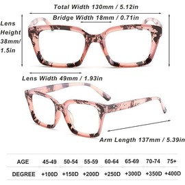 CVVTSPE Retro Spring hinge Womens Readers,Blue Light Blocking Computer Square Reading Glasses for Women Men (Floral Pink&Light Black&Grey Tortoise, 1, x)