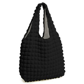 UMEX Women's Tote Bag, Popcorn Bag, Large Capacity, Mother's Bag, Shoulder Bag, A4, Men's, Eco Bag, Handbag, Plain, lightweight black