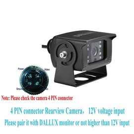 Bus Truck Vehicle Backup Cameras Wide View Angle cab cam Rearview Reverse Waterproof Night Vision 4 PIN Cam for Travel Trailer/Pickup/Van/RV Camper/Motor Home (12V,package not include extension cable)