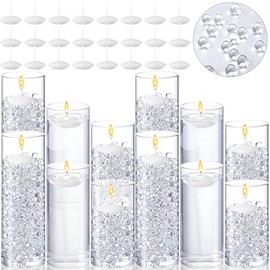Glass Cylinder Vase Clear Multiple Size Glass Flower Vase Centerpieces with White Floating Disc Candles Water Vase Filler Gel Beads for Wedding Home Decoration (40 Pcs, 4.7, 5.9, 7.9 Inch Tall)