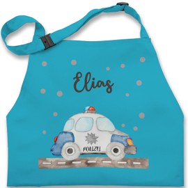 Geschenk mit Namen personalisiert by Shirtracer - Children's Apron Children Boys Girls – Police Blue Light Federal Police Car Police Officer, 3 turquoise