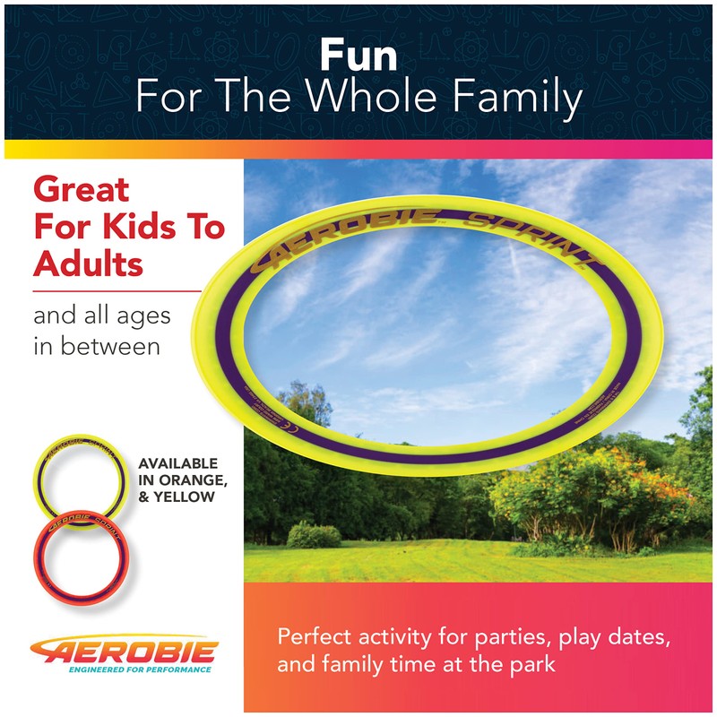 Aerobie Sprint Ring Outdoor Flying Disc, 10 Inches, Yellow