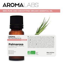 BIO - PALMAROSA Essential Oil - 10mL - 100% Pure, Natural, Chemotyped and AB Certified - AROMA LABS (French Brand)