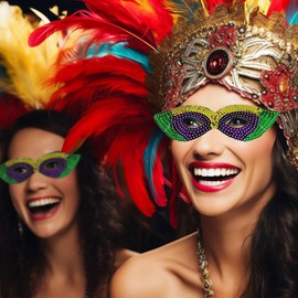 MEISH 6 Pieces Mardi Gras Costume Accessories Set Faux Feather Headband Masquerade Mask Beads Necklaces Tutu Skirt for Women Girls