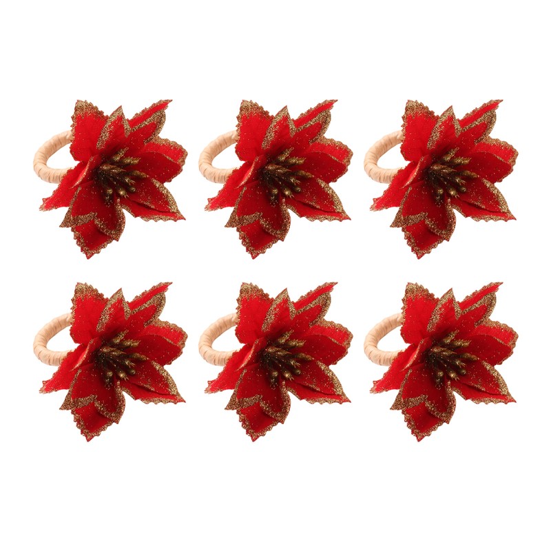 6PCS Napkin Set Red Elegant Christmas Flower Napkin for Birthday