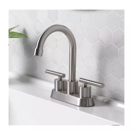 Project Source Larton Brushed Nickel 4in centerset WaterSense Bathroom Faucet