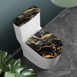 KUIFORTI Black Marble Toilet Lid Cover and Tank Cover Elongated Stretch Fits Most Toilet Tanks & Lids Bathroom Accessories Decor