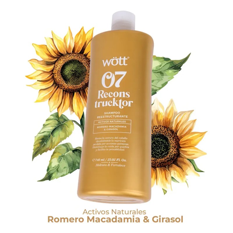 Shampoo Reconstrucktor 07 Wott 740 Ml Hidrata Y Fortalece