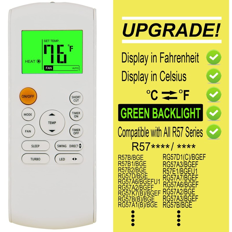 Replacement for Toshiba Midea AC Air Conditioner Remote Control RG57H4(B)/BGEFU1
