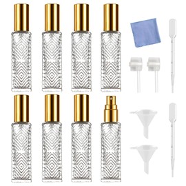 AGENIZ 8Pcs 15ml Perfume Atomizer, Square Glass Perfume Atomizer Bottle Refillable Mini Perfume Bottles, Travel Essential Oil Portable Perfume Spray Bottle, with Perfume Dispenser (15ML/A-Gold)