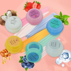 YOPELA 6 Pack Cute Lip Mask Sleeping Overnight for Dry Lips with Coconut Oil and Beeswax -Smoothing Hydrating Softening Plumoing Moisturizing with Small Lip Brush 6 Flavors 0.18oz