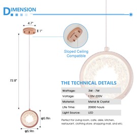 KOKAiZeeKi Modern LED Pendant Light, Golden Ring Design Hanging Lamp with Crystal Accent, Adjustable Height, Dimmable Ceiling Light for Kitchen Island, Dining Room, Living Room