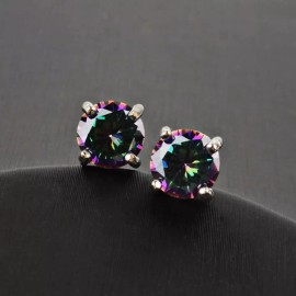ZARD Unisex Round Cut Rainbow Cubic Zirconia 9mm Dot Stud Earrings in Silver
