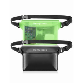 Henrycares Pack of 2 Waterproof Bag Bum Bag Swimming, IPX8 Waterproof Bag Small with Adjustable Strap, Waterproof Bag for Boats, Beach, Diving, Water Sports (Black + Green)