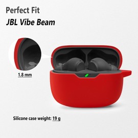 Geiomoo Silicone Case for JBL Vibe Beam, Protective Cover with Carabiner (Red)