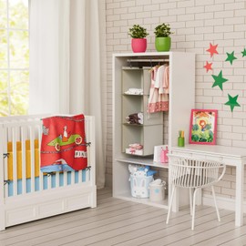 YOUDENOVA Hanging Storage 3 Shelves Closet Organizers and Storage Foldable Hanging Shelves with Side Pockets Wardrobe Organizer for Clothes Beige