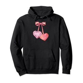 Coquette Red Bow Cherries And Cute Pink Heart Pullover Hoodie
