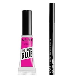 NYX Professional Makeup, Combo Clásico Epic Ink Delineador de ojos Tono Negro  Brow Glue Gel de cejas Transparente. Fórmulas veganas                  