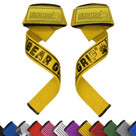 BEAR GRIP Straps - Premium Neoprene Padded, Double Stitched Heavy Duty Weight Lifting Straps with Gel Grip, 100% Cotton, Extra Long Length (Yellow)