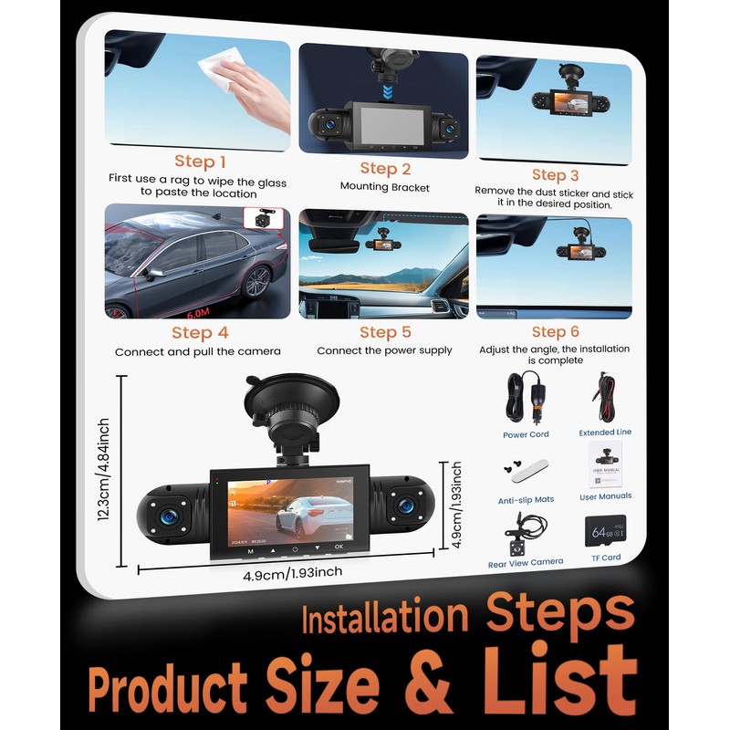 360 Degree View 4 Channel Dash Cam Front and Rear