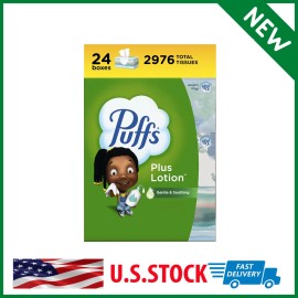 Puffs Plus Lotion Facial Tissues, 24 Family Boxes, 124 Tissues Per Box 2976 Tota