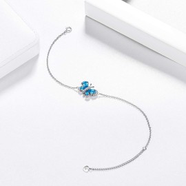 Aurora Tears Blue Butterfly Bracelets Women 925 Sterling Silver Animal Butterflies March Birthstone Aquamarine Link Adjustable Bracelet Crystal Wedding Birthday Jewelry DB0115M