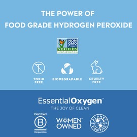 Essential Oxygen Food Grade Hydrogen Peroxide, Natural Cleaner, 3% USP, White, 16 Ounce