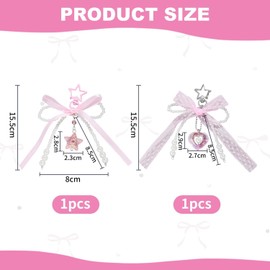 Pack of 2 Pink Streamer Keychain, Bow Key Chain, Women's Key Chain, Cute Keychain, Decorative Pendant, pink, Unit size, Modern
