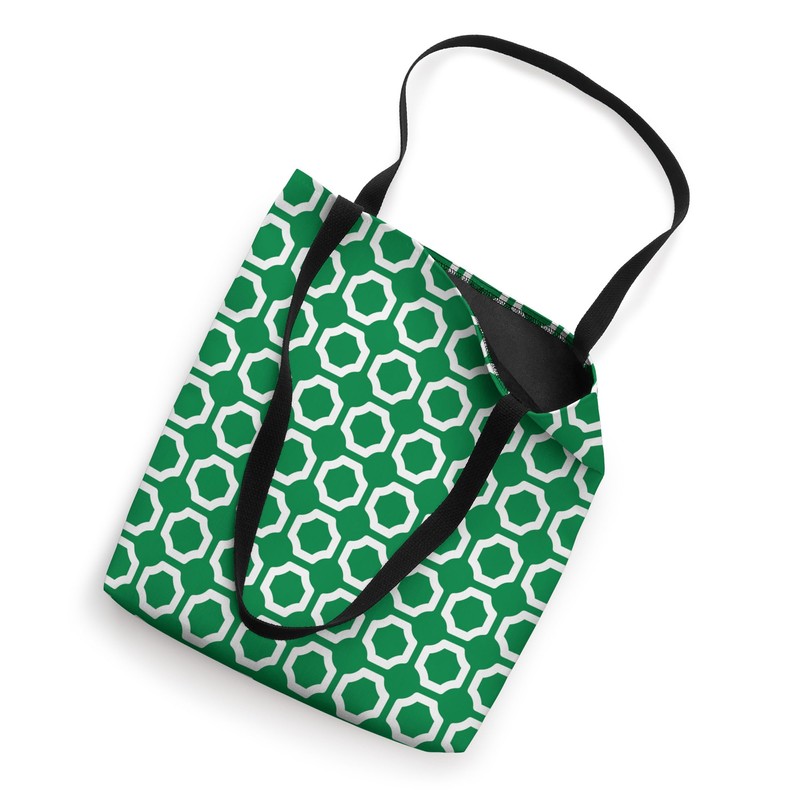 Green White Connected Hexagon Ring Circle Geometric Pattern Tote Bag