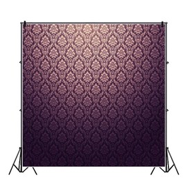 YongFoto 10x10ft Dark Purple Gold Damask Floral Texture Pattern Backdrop Vintage Classic Flower Design Interior Room Retro Wall Photography Background Baby Shower Girl Kid Adult Portrait Photo Props