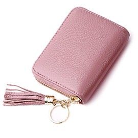 ZhengYue Credit Card Holder Blocking PU Leather Mini Credit Card Wallet Purse Key Chain with Zipper for Women Men Pink