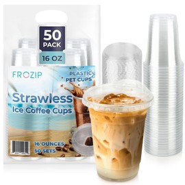 FROZIP 50 Pack 16oz Plastic Coffee Cups with Sip Lids - Clear Plastic Cups with Lids for Smoothies, Iced Coffee & Restaurant Supplies