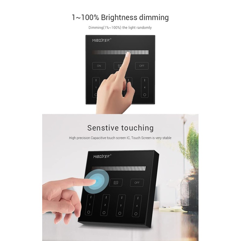 LIGHTEU®, Miboxer 4 Zone Remote Brightness Dimmable 2.4Ghz RF Remote