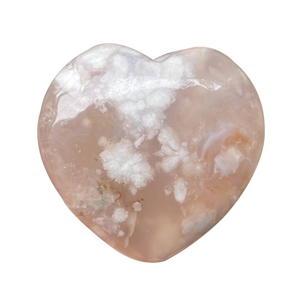 Fekuar Cherry Blossom Quartz Agate Heart Pocket Palm Stone, Healing Crystal Romantic Love Energy Worry Stones Chakra Balancing Reiki Meditation 1.5" (40mm)