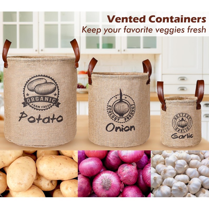 Kamehame Potato and Onion Storage Bag Set of 3, Reusable