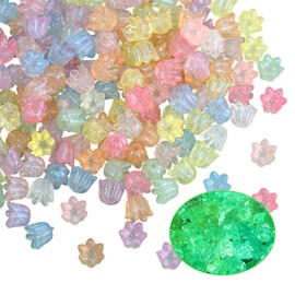 PONABEADIY 1 Box 200PCS Luminous Flower Beads with Holes Glow in the Dark Acrylic Colorful Lily of the Valley Glitter powders Loose Spacer Bead for Jewelry Making Bracelets Necklaces Diy Crafts Supply