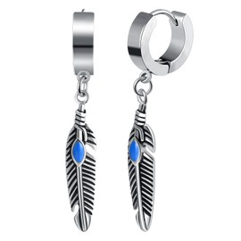 Yumilok Trendy Stainless Steel Feather Earrings for Men Women Vintage Hoops for Fashionable Youth with Feather Drop Classic Ear Accessories Novelty Jewellery