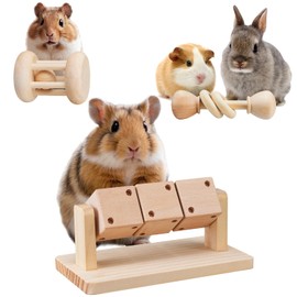 AOWPFVV 3 Pcs Wooden Hamster Toys, Safe Rabbit Toys,Guinea Pig Chew Toys for Syrian & Dwarf Hamsters, Gerbils, Rats, Chinchillas, Small Animals Playing Teeth Grinding Indoor Outdoor