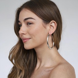 Claro Clivo 2 Pairs White Gold Colored Lightweight Chunky Open Hoop Earrings For Women (60MM Hoop, 4.5MM Thickness, Stainless Steel Pin)