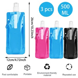 Sunshine smile Pack of 3 Foldable Drinking Bottle, Reusable Water Bottle, 500 ml Foldable Water Bottle Set, Portable Foldable Water Bag, Foldable Flexible Water Bottle for Unisex Adults