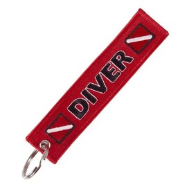 Pinstant Diver Down Flag Dive Scuba Diving Red White Keychain Key Tag Chain Fob Ring