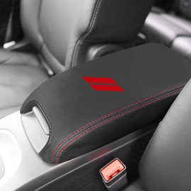 YOSRTER for Dodge Journey Accessories 2011-2020 Center Console Armrest Cover Interior Box Anti-Scratch Leather Central Armrest Decoration (Red Stitches)