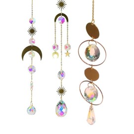 Sun Catcher Crystal, 3 Pieces Sun Catcher Crystal Hanging Wind Chime Rainbow Sun Moon Pendant Crystals Ornament Crystal Balls for Window Home Garden Christmas Day Party Wedding Decoration